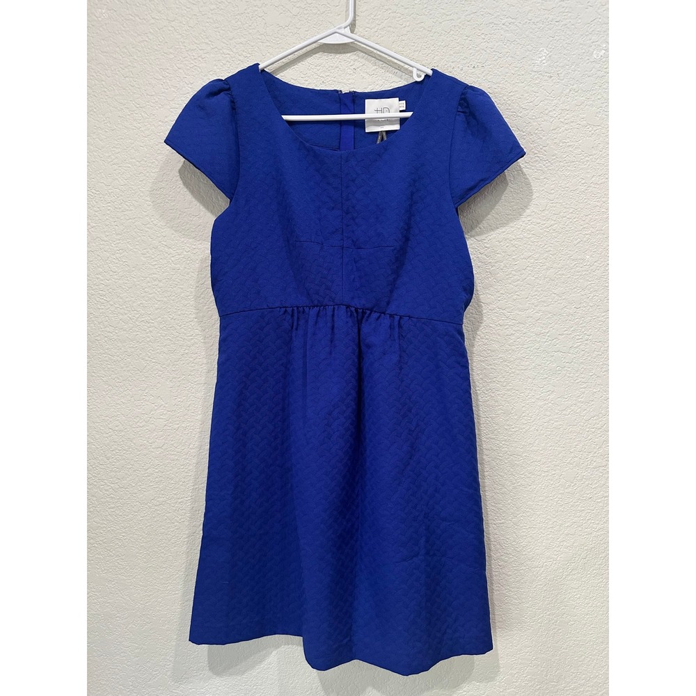 HD in Paris Anthropologie Blue Jacquard Fit and Flare Dress Cap Sleeve Size 12